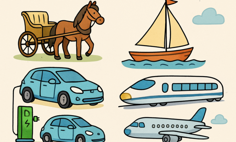بحث حول وسائل النقل الحديثة والقديمة 1 transport illustration